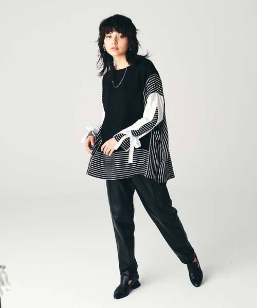 LAYMEE（レイミー）の「Donna border CS / ドンナボーダーカットソー（Tシャツ/カットソー・レディース・ブラック/ホワイト/ブラウン・FREE）」の10枚目の写真