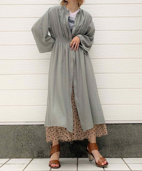 Q（キュー）の「レーヨンボイルギャザーシャツワンピース（シャツワンピース・レディース・ケリー/アイボリー・MEDIUM）」の2枚目の写真