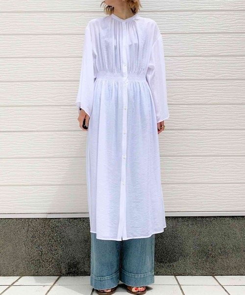 Q（キュー）の「レーヨンボイルギャザーシャツワンピース（シャツワンピース・レディース・ケリー/アイボリー・MEDIUM）」の3枚目の写真