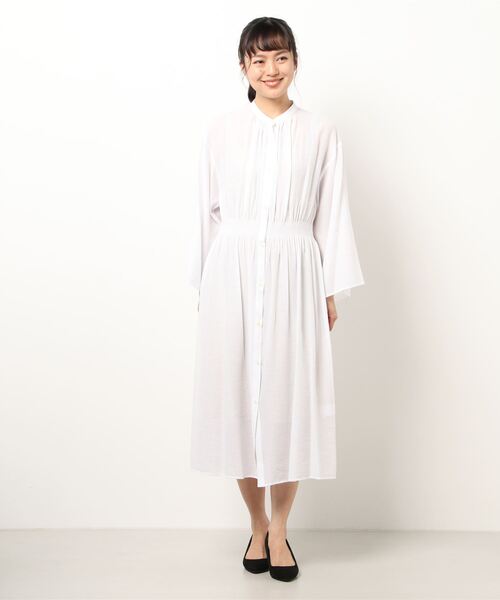 Q（キュー）の「レーヨンボイルギャザーシャツワンピース（シャツワンピース・レディース・ケリー/アイボリー・MEDIUM）」の9枚目の写真