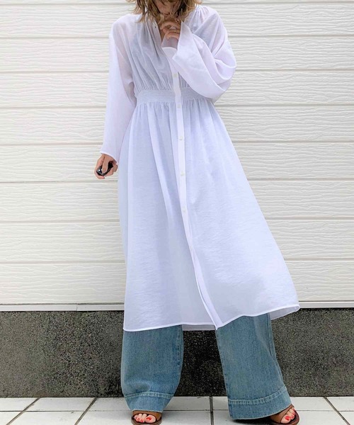 Q（キュー）の「レーヨンボイルギャザーシャツワンピース（シャツワンピース・レディース・ケリー/アイボリー・MEDIUM）」の8枚目の写真