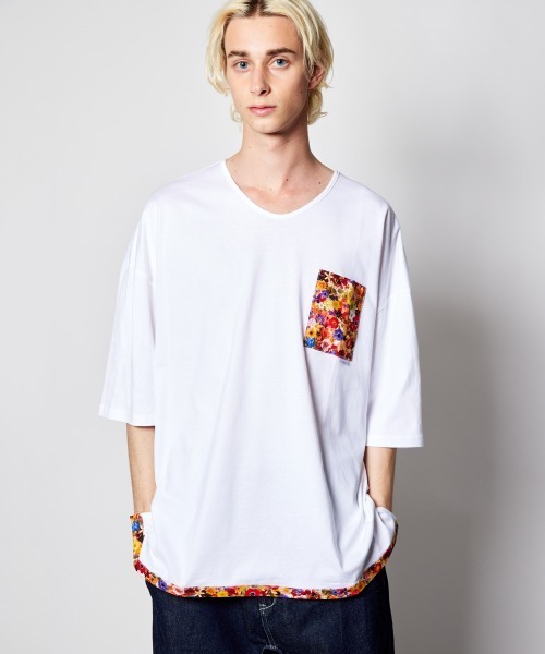 rehacer（レアセル）の「rehacer : Flower Link Pocket CS Made in Japan / フラワーリンクカットソーメイドインジャパン（Tシャツ/カットソー・メンズ・ホワイト/ブラック・SMALL/MEDIUM/LARGE/X-LARGE）」の3枚目の写真