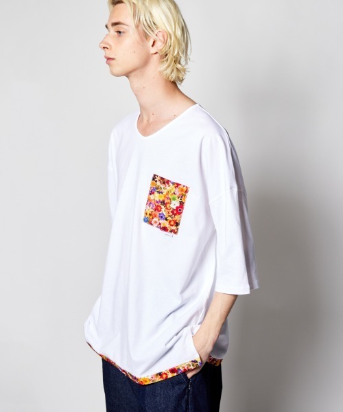 rehacer（レアセル）の「rehacer : Flower Link Pocket CS Made in Japan / フラワーリンクカットソーメイドインジャパン（Tシャツ/カットソー・メンズ・ホワイト/ブラック・SMALL/MEDIUM/LARGE/X-LARGE）」の4枚目の写真
