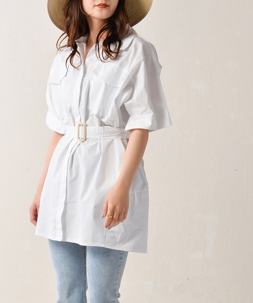 Monocoro toppi（モノコロトッピ）の「ワークシャツワンピース（シャツワンピース・レディース・ライトブルー/ホワイト・MEDIUM）」の2枚目の写真