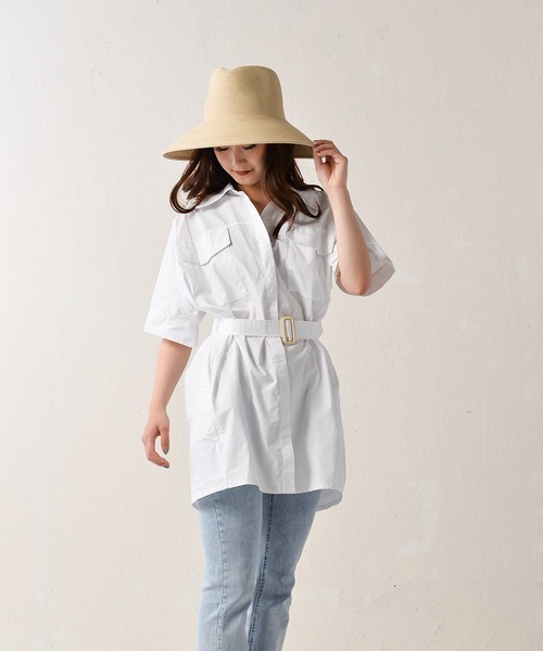 Monocoro toppi（モノコロトッピ）の「ワークシャツワンピース（シャツワンピース・レディース・ライトブルー/ホワイト・MEDIUM）」の5枚目の写真