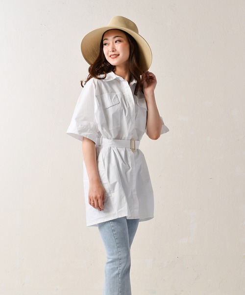 Monocoro toppi（モノコロトッピ）の「ワークシャツワンピース（シャツワンピース・レディース・ライトブルー/ホワイト・MEDIUM）」の6枚目の写真