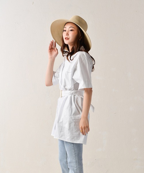 Monocoro toppi（モノコロトッピ）の「ワークシャツワンピース（シャツワンピース・レディース・ライトブルー/ホワイト・MEDIUM）」の7枚目の写真