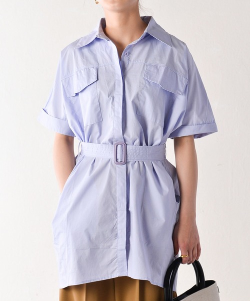 Monocoro toppi（モノコロトッピ）の「ワークシャツワンピース（シャツワンピース・レディース・ライトブルー/ホワイト・MEDIUM）」の13枚目の写真