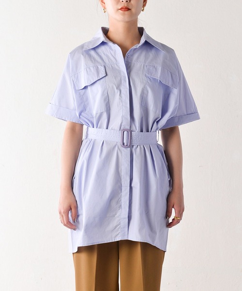 Monocoro toppi（モノコロトッピ）の「ワークシャツワンピース（シャツワンピース・レディース・ライトブルー/ホワイト・MEDIUM）」の15枚目の写真