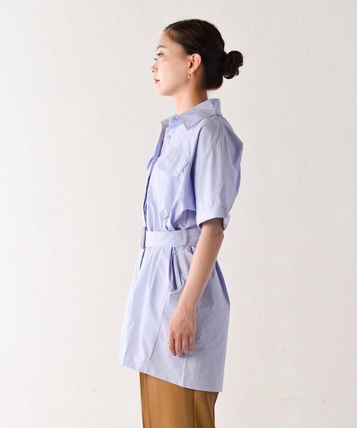 Monocoro toppi（モノコロトッピ）の「ワークシャツワンピース（シャツワンピース・レディース・ライトブルー/ホワイト・MEDIUM）」の16枚目の写真