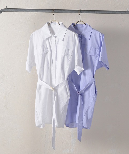 Monocoro toppi（モノコロトッピ）の「ワークシャツワンピース（シャツワンピース・レディース・ライトブルー/ホワイト・MEDIUM）」の14枚目の写真