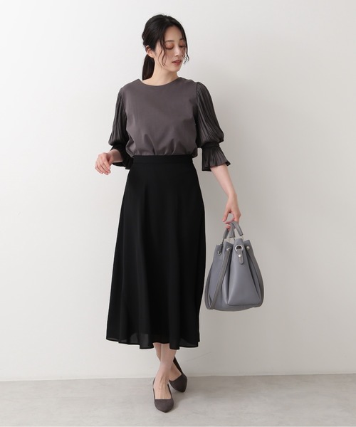 NATURAL BEAUTY BASIC（ナチュラルビューティーベーシック）の「エスカルゴフレアスカート（スカート・レディース・ブラック/ベージュ/ワイン・MEDIUM/SMALL/X-SMALL）」の7枚目の写真