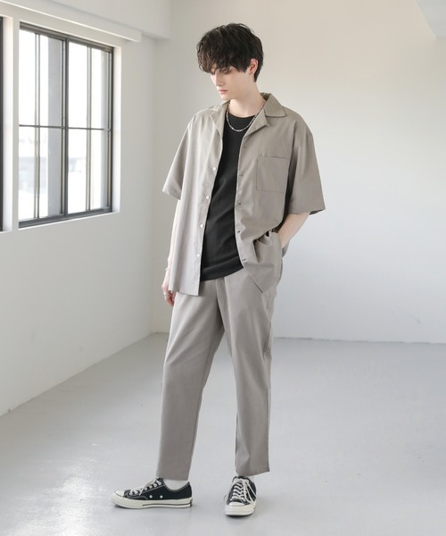 セットアップ2点セット】コットンリネンオープンカラーシャツ