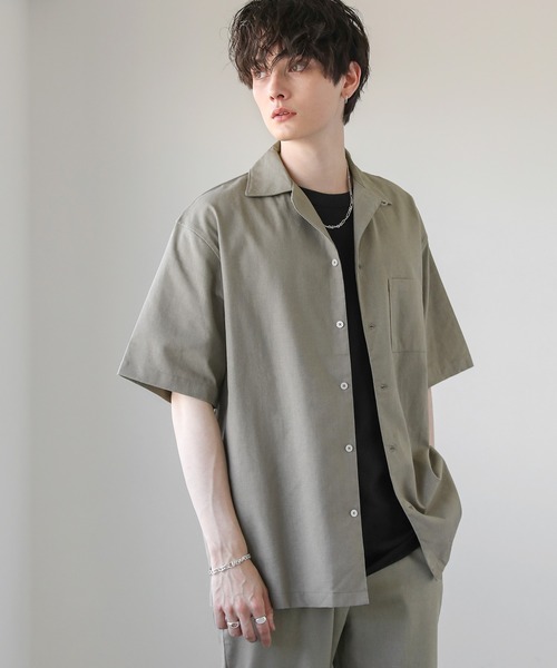 セットアップ2点セット】コットンリネンオープンカラーシャツ