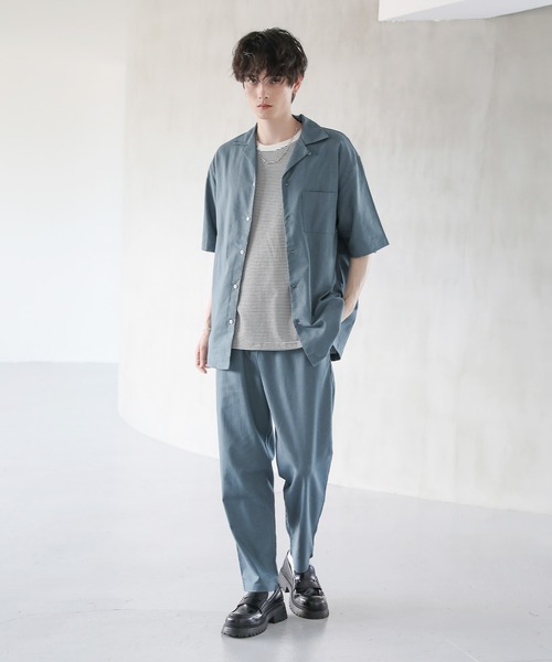 セットアップ2点セット】コットンリネンオープンカラーシャツ