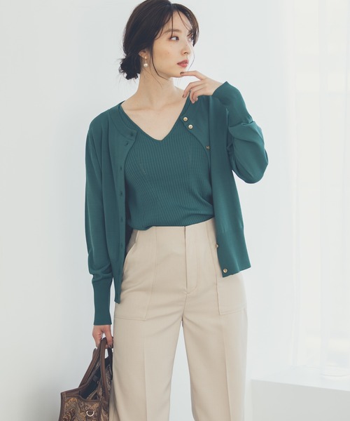 Andemiu(アンデミュウ)の「【多機能】キンボタンカーディガン956808(ニット/セーター・レディース・ベージュ/グリーン/ネイビー・FREE)」の5枚目の写真