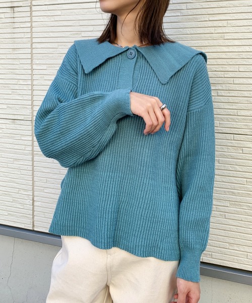 CLEA(クレア)の「セーラーカラーニット〇(ニット/セーター・レディース・ホワイト/ブラック/グレー/グリーン/モカ・FREE)」の5枚目の写真