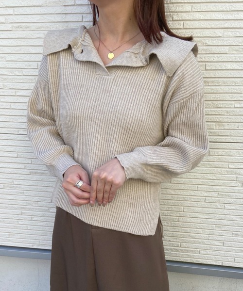 CLEA(クレア)の「セーラーカラーニット〇(ニット/セーター・レディース・ホワイト/ブラック/グレー/グリーン/モカ・FREE)」の4枚目の写真
