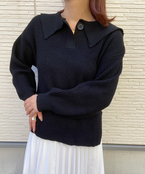 CLEA(クレア)の「セーラーカラーニット〇(ニット/セーター・レディース・ホワイト/ブラック/グレー/グリーン/モカ・FREE)」の19枚目の写真