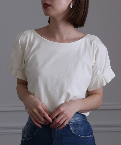 ElegChic(エレグシック)の「コットン100%袖 タック Tシャツ(Tシャツ/カットソー・レディース・ブラック/グレイッシュベージュ/オフホワイト・M/4L/XL)」の11枚目の写真