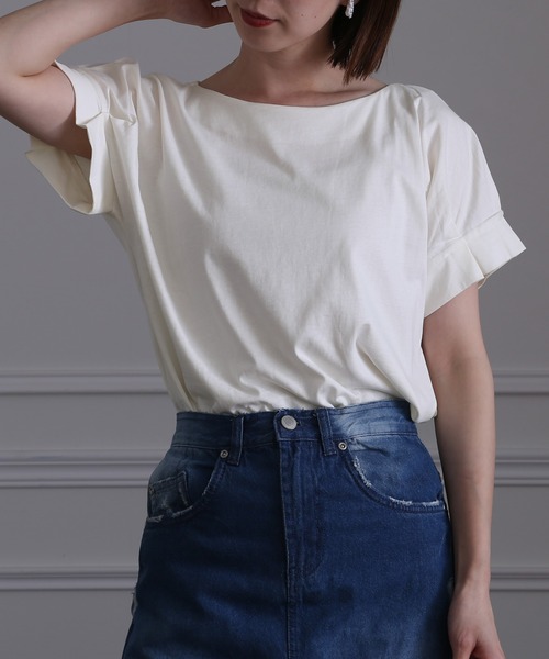 ElegChic(エレグシック)の「コットン100%袖 タック Tシャツ(Tシャツ/カットソー・レディース・ブラック/グレイッシュベージュ/オフホワイト・M/4L/XL)」の18枚目の写真