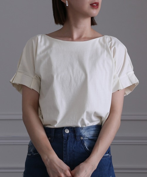 ElegChic(エレグシック)の「コットン100%袖 タック Tシャツ(Tシャツ/カットソー・レディース・ブラック/グレイッシュベージュ/オフホワイト・M/4L/XL)」の7枚目の写真
