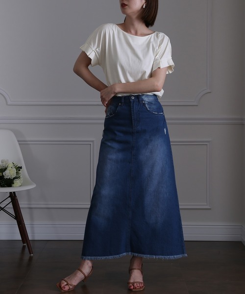 ElegChic(エレグシック)の「コットン100%袖 タック Tシャツ(Tシャツ/カットソー・レディース・ブラック/グレイッシュベージュ/オフホワイト・M/4L/XL)」の16枚目の写真