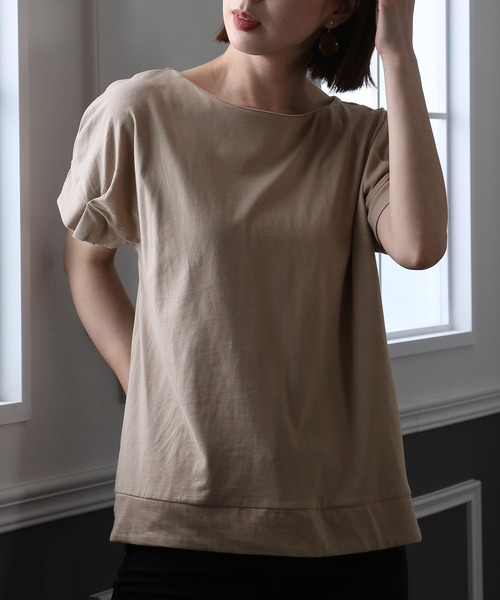 ElegChic(エレグシック)の「コットン100%袖 タック Tシャツ(Tシャツ/カットソー・レディース・ブラック/グレイッシュベージュ/オフホワイト・M/4L/XL)」の14枚目の写真