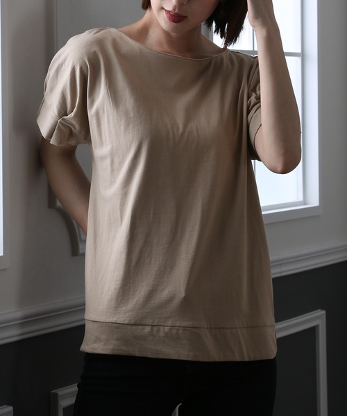 ElegChic(エレグシック)の「コットン100%袖 タック Tシャツ(Tシャツ/カットソー・レディース・ブラック/グレイッシュベージュ/オフホワイト・M/4L/XL)」の21枚目の写真
