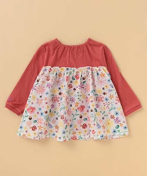 kladskap（クレードスコープ）の「【別注】花柄切替長袖チュニック（チュニック・キッズ・グリーン/レンガ・120cm/90cm/100cm/110cm/80ｃｍ）」の4枚目の写真