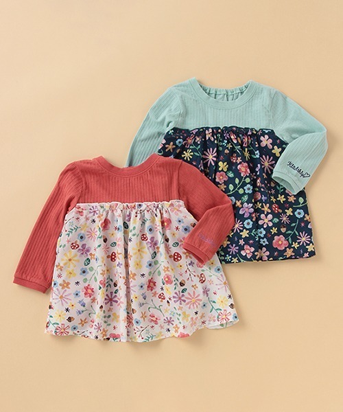 kladskap（クレードスコープ）の「【別注】花柄切替長袖チュニック（チュニック・キッズ・グリーン/レンガ・120cm/90cm/100cm/110cm/80ｃｍ）」の11枚目の写真