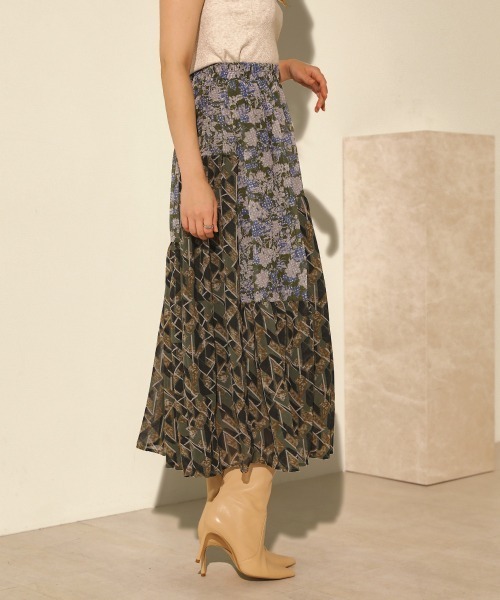 Bou Jeloud（ブージュルード）の「アソート柄変形ティアードスカート（スカート・レディース・ブラック/カーキ・38）」の9枚目の写真