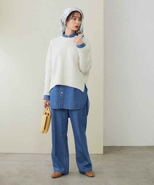 ROPE'（ロペ）の「【一部WEB限定】タスマニアウールクルーネックフォルムニット（ニット/セーター・レディース・チャコールグレー/ホワイト/ダークブラウン/サックスブルー/ラベンダー/ピンク/イエロー/ピンク系その他2/ブラウン/ミント・38）」の13枚目の写真