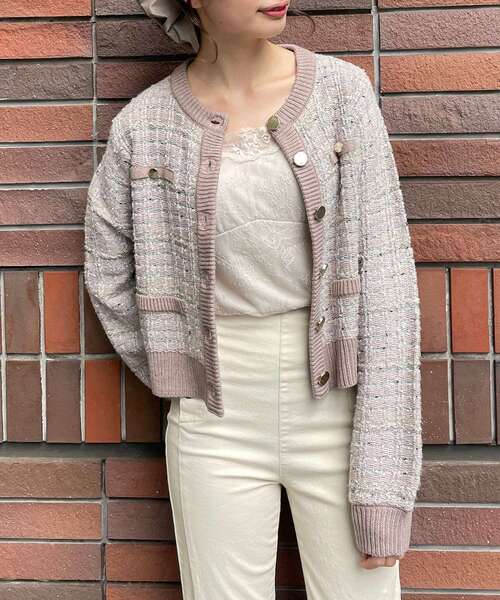 MAJESTIC LEGON(マジェスティックレゴン)の「ツイードライクニットカーディガン(ニット/セーター・レディース・ブラック系その他/ベージュ系その他2・MEDIUM)」の3枚目の写真