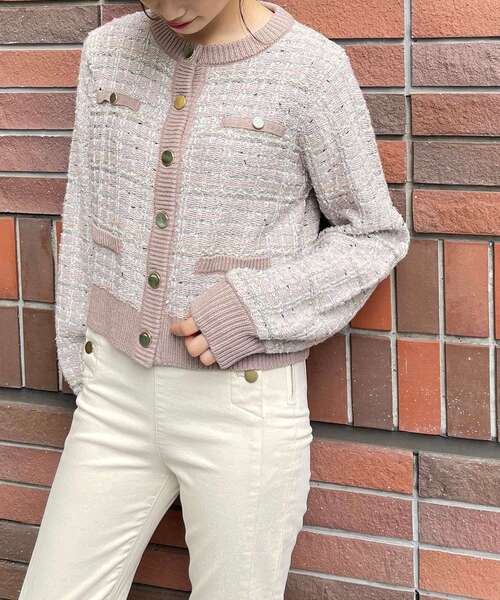 MAJESTIC LEGON(マジェスティックレゴン)の「ツイードライクニットカーディガン(ニット/セーター・レディース・ブラック系その他/ベージュ系その他2・MEDIUM)」の4枚目の写真