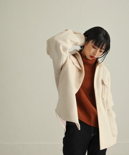 ZIP FIVE（ジップファイブ）の「【ZIP FIVE】ウールライクCPOジャケット（ブルゾン・メンズ・ブラック/ネイビー/カーキ/アイボリー/グレイッシュベージュ/チャコール・MEDIUM/LARGE）」の8枚目の写真