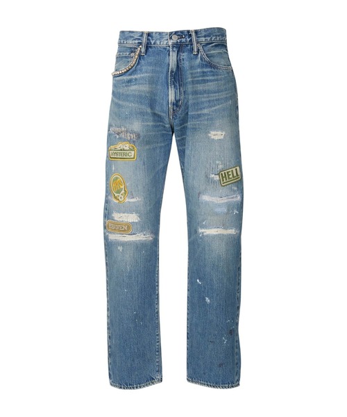 HYSTERIC GLAMOUR(ヒステリックグラマー)の「HELL&HEAVENアップリケ リメイクストレートデニムパンツ(デニムパンツ・メンズ・インディゴブルー・28inch/34inch/31inch/29inch/30inch/32inch)」の1枚目の写真