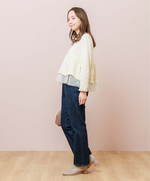 flower(フラワー)の「ケーブルヘムトップ(ニット/セーター・レディース・ホワイト/グリーン・FREE)」の3枚目の写真