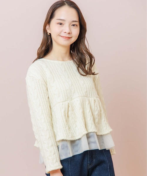 flower(フラワー)の「ケーブルヘムトップ(ニット/セーター・レディース・ホワイト/グリーン・FREE)」の11枚目の写真