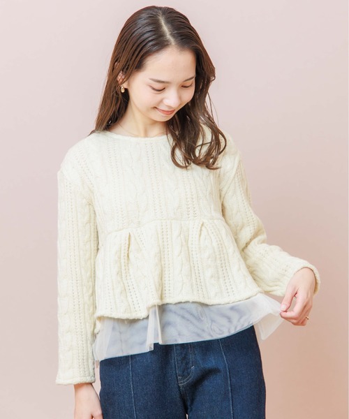 flower(フラワー)の「ケーブルヘムトップ(ニット/セーター・レディース・ホワイト/グリーン・FREE)」の6枚目の写真