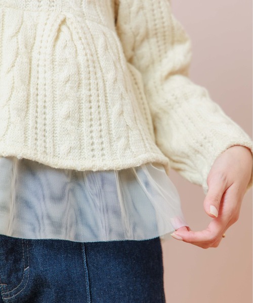 flower(フラワー)の「ケーブルヘムトップ(ニット/セーター・レディース・ホワイト/グリーン・FREE)」の14枚目の写真