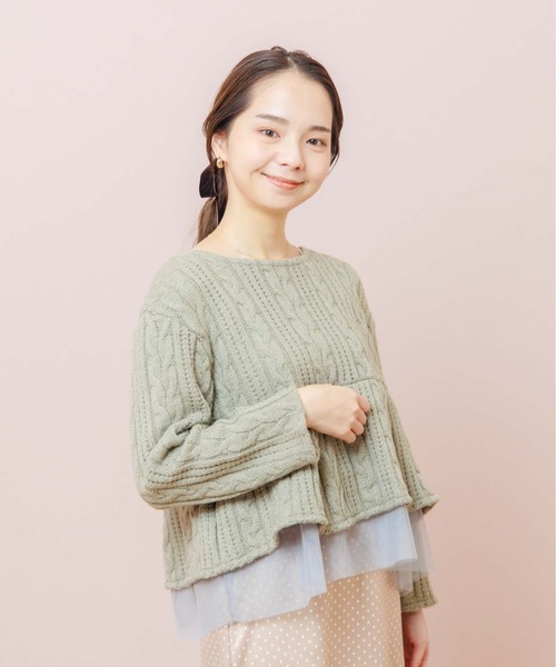 flower(フラワー)の「ケーブルヘムトップ(ニット/セーター・レディース・ホワイト/グリーン・FREE)」の12枚目の写真