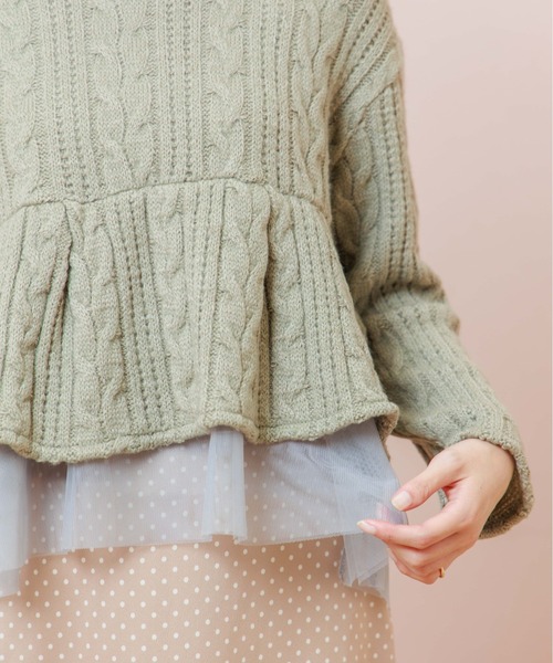 flower(フラワー)の「ケーブルヘムトップ(ニット/セーター・レディース・ホワイト/グリーン・FREE)」の15枚目の写真