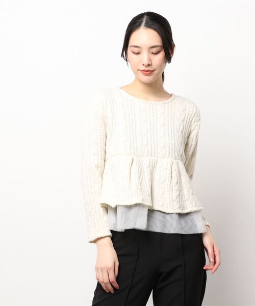 flower(フラワー)の「ケーブルヘムトップ(ニット/セーター・レディース・ホワイト/グリーン・FREE)」の5枚目の写真