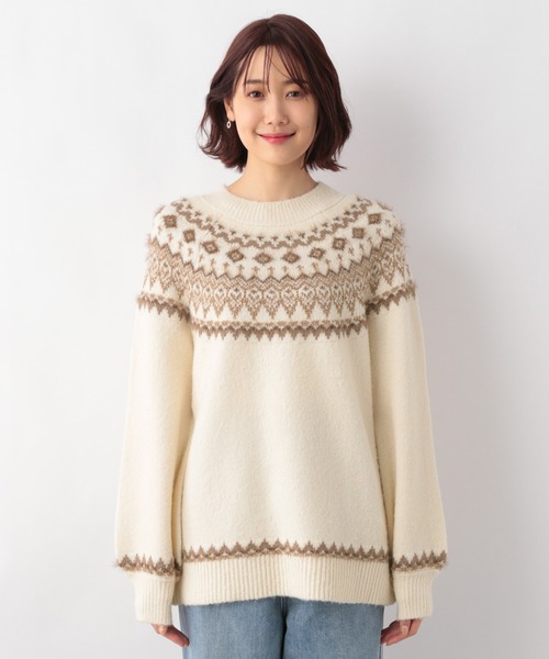 GLOBAL WORK(グローバルワーク)の「ラメジャガードニットプルオーバー/238986(ニット/セーター・レディース・ベージュ/オフホワイト・FREE)」の5枚目の写真