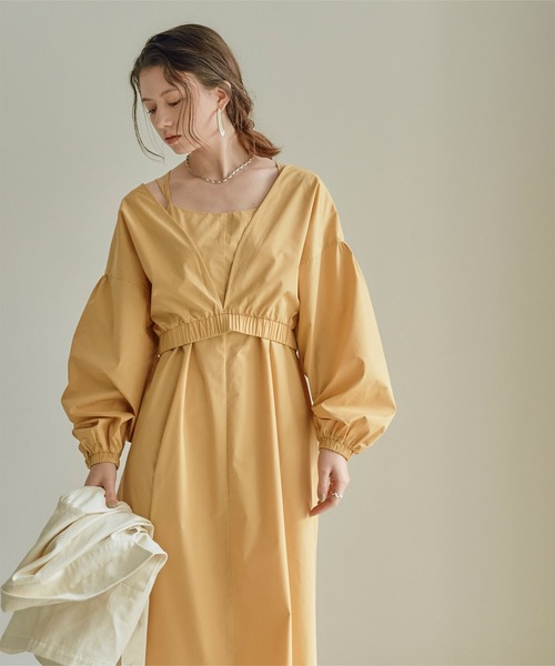 titivate（ティティベイト）の「Vﾈｯｸｼｮｰﾄﾄｯﾌﾟｽ×ｷｬﾐｿｰﾙﾜﾝﾋﾟｰｽ（ワンピース・レディース・イエロー/ライトブラウン/ブラック/ライトベージュ・S/L/M）」の4枚目の写真