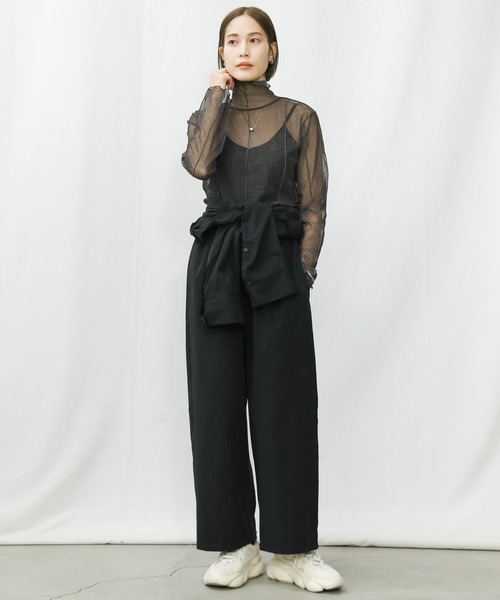 select MOCA（セレクトモカ）の「ドローストリングシャツコンビネゾン（つなぎ/オールインワン・レディース・ブラック/アイボリー・FREE）」の2枚目の写真