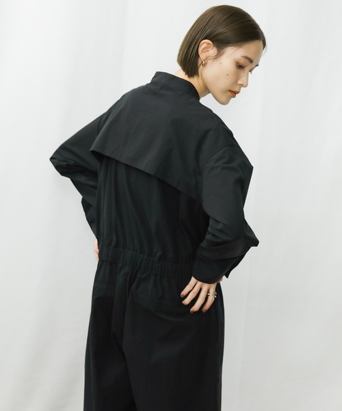 select MOCA（セレクトモカ）の「ドローストリングシャツコンビネゾン（つなぎ/オールインワン・レディース・ブラック/アイボリー・FREE）」の4枚目の写真