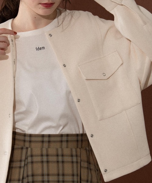 idem（イデム）の「idem basic cardigan jacket/ノーカラーカーディガンジャケット（カーディガン/ボレロ・レディース・ブラック/グリーン/アイボリー/スモークピンク・FREE）」の18枚目の写真