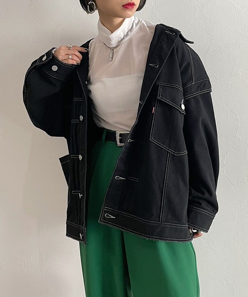 PAGEBOY（ページボーイ）の「ウイングショルダーGジャン（デニムジャケット・レディース・ブラック/オフホワイト/サックスブルー・FREE）」の2枚目の写真